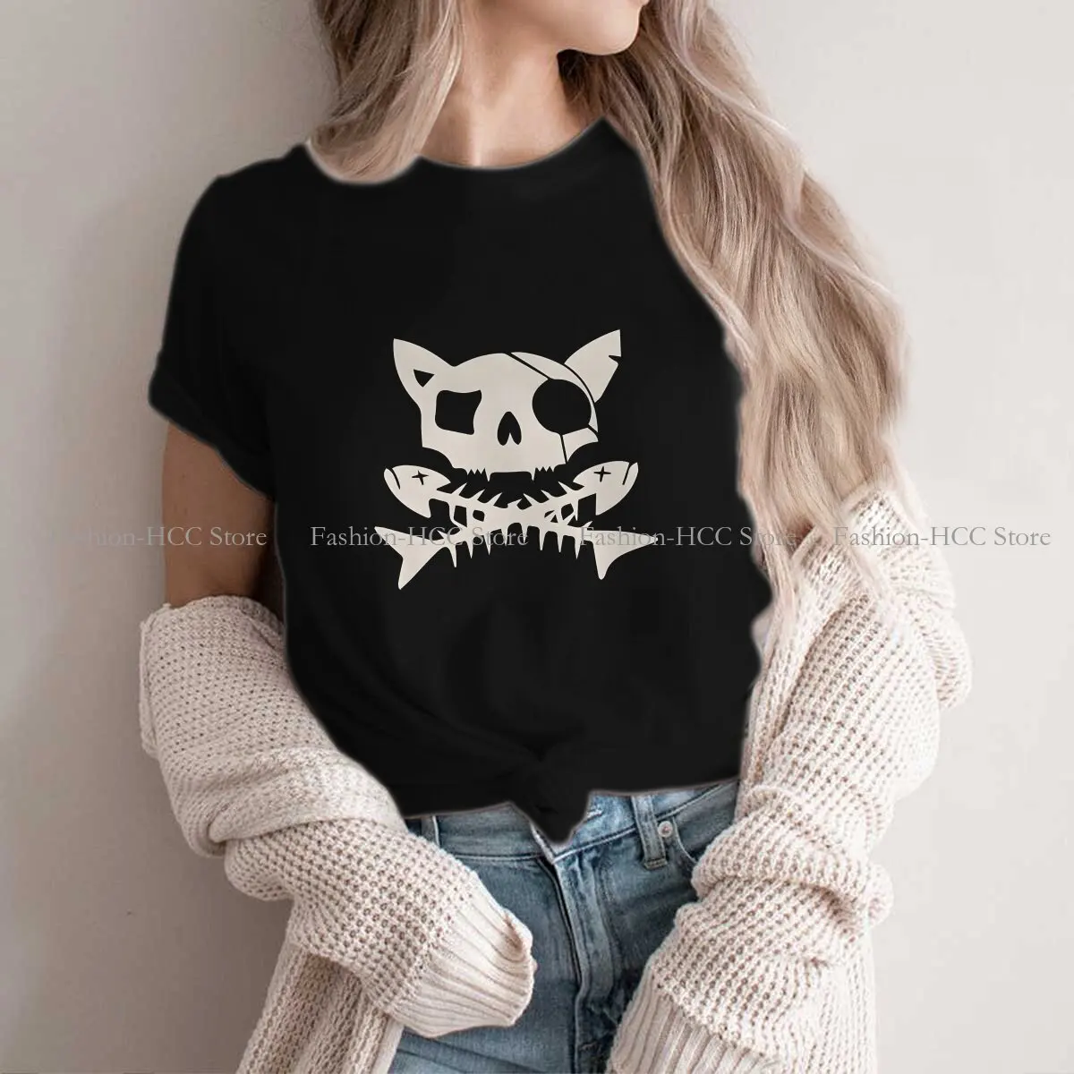 Cat Pirate Jolly Roger Harajuku Polyester TShirt Cats Printing Streetwear Comfortable T Shirt Female