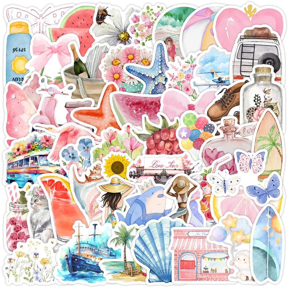

10/30/50PCS Cartoon Watercolor Diary Graffiti Stickers Creative Decorative Water Cup Mobile Phone Computer Waterproof Gifts