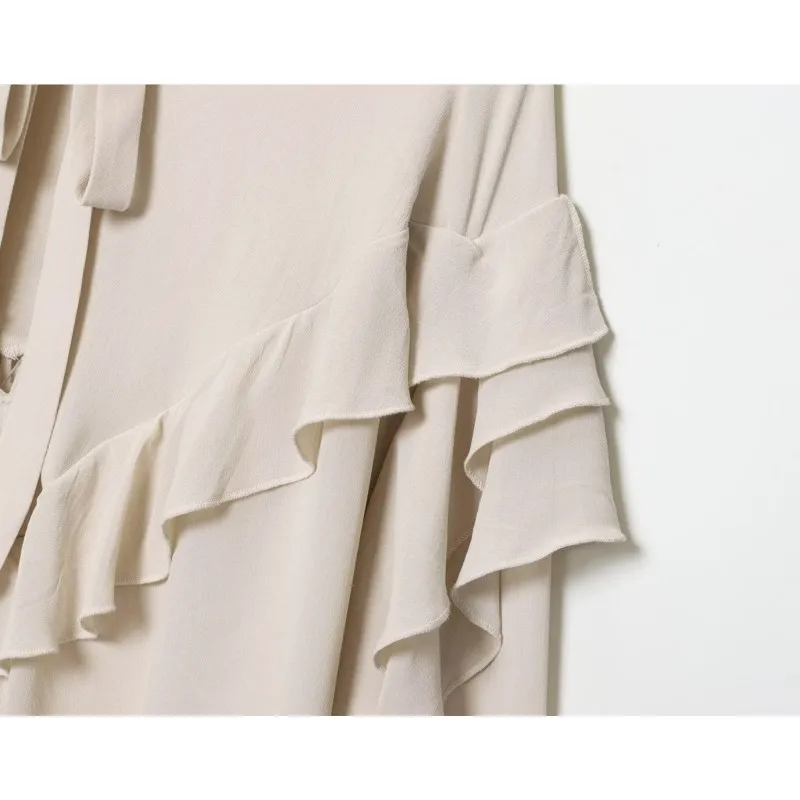 HipSeam Women Ruffled Blouse with Bow Autumn V Neck Long Sleeve Straight Hem Women's Shirt & Blouses Female Chic Tops