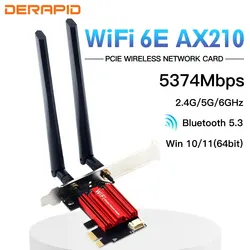 AX210 WiFi Adapter 5374Mbps Bluetooth 5.3 AX210NGW Network Card 2.4G/5G/6GHZ 802.11AX Wireless Adapter For PC/Desktop Win10/11