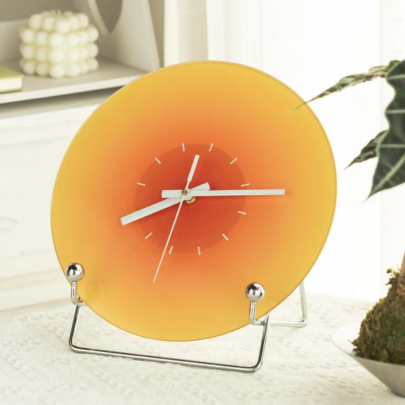 Nordic Sunset Wall Clock Celebrity Ins Light Luxury Living Room Punch-free Creative Decoration Mute Simple Glass Clock