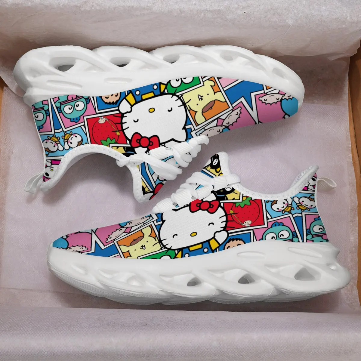 

Cartoon Hello Kitty Shoe for Girls Casual Sneakers with White Sole Children Outdoor Walking Running Tennis Shoes for All Season