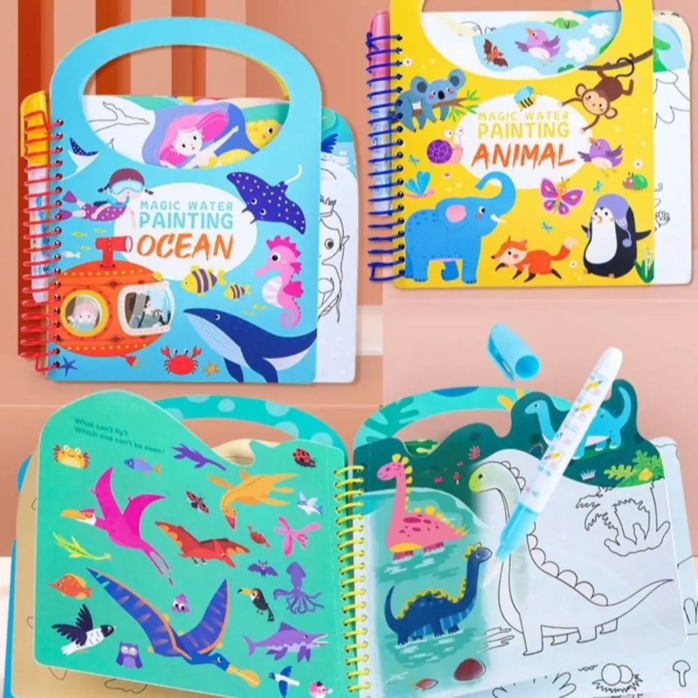 Libro da colorare magico riutilizzabile Gioco sensoriale Libro da colorare fai-da-te per pittura ad acqua con penna Pittura Disegno Uso della scuola materna