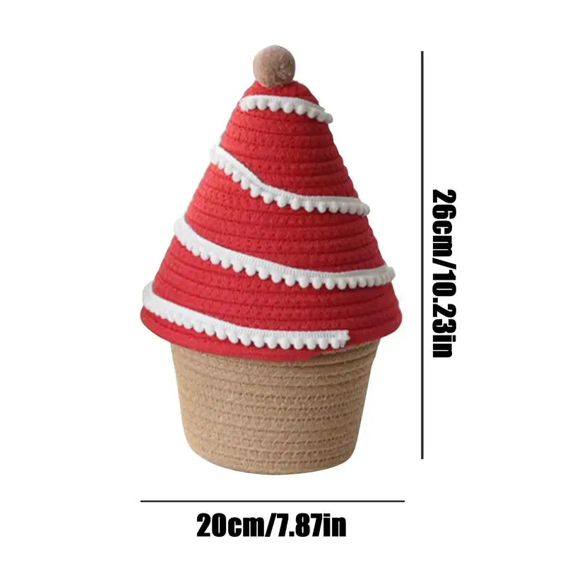 Cesta de almacenamiento tejida, cesta de almacenamiento de cuerda de árbol de Navidad con tapa, estante, organizador de almacenamiento tejido, cestas de almacenamiento decorativas
