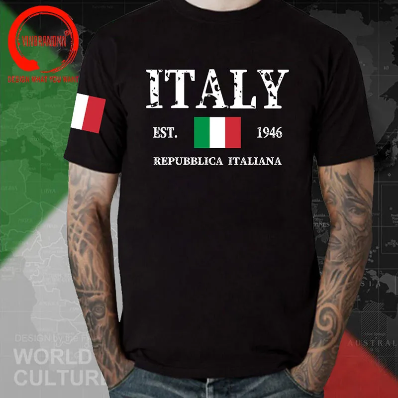 Letter Italy EST. 1946 Italia Flag T-shirt Hip Hop Funny REPUBBLICA ITALIANA Printed Cotton Breathable Tees Tops Fashion T Shirt