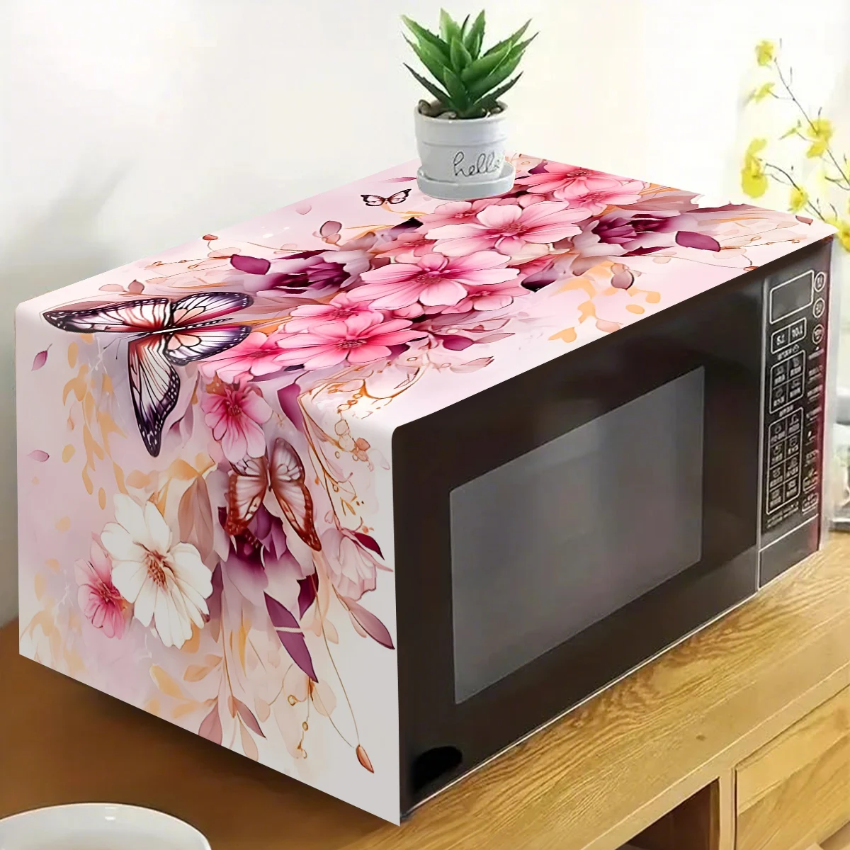 Mikrowellen-Staubschutzhülle mit rosa violettem Blumendesign, Mikrowellen-Abdeckung aus Polyestergewebe, Maschinenschutz, dekorative Küchendekoration