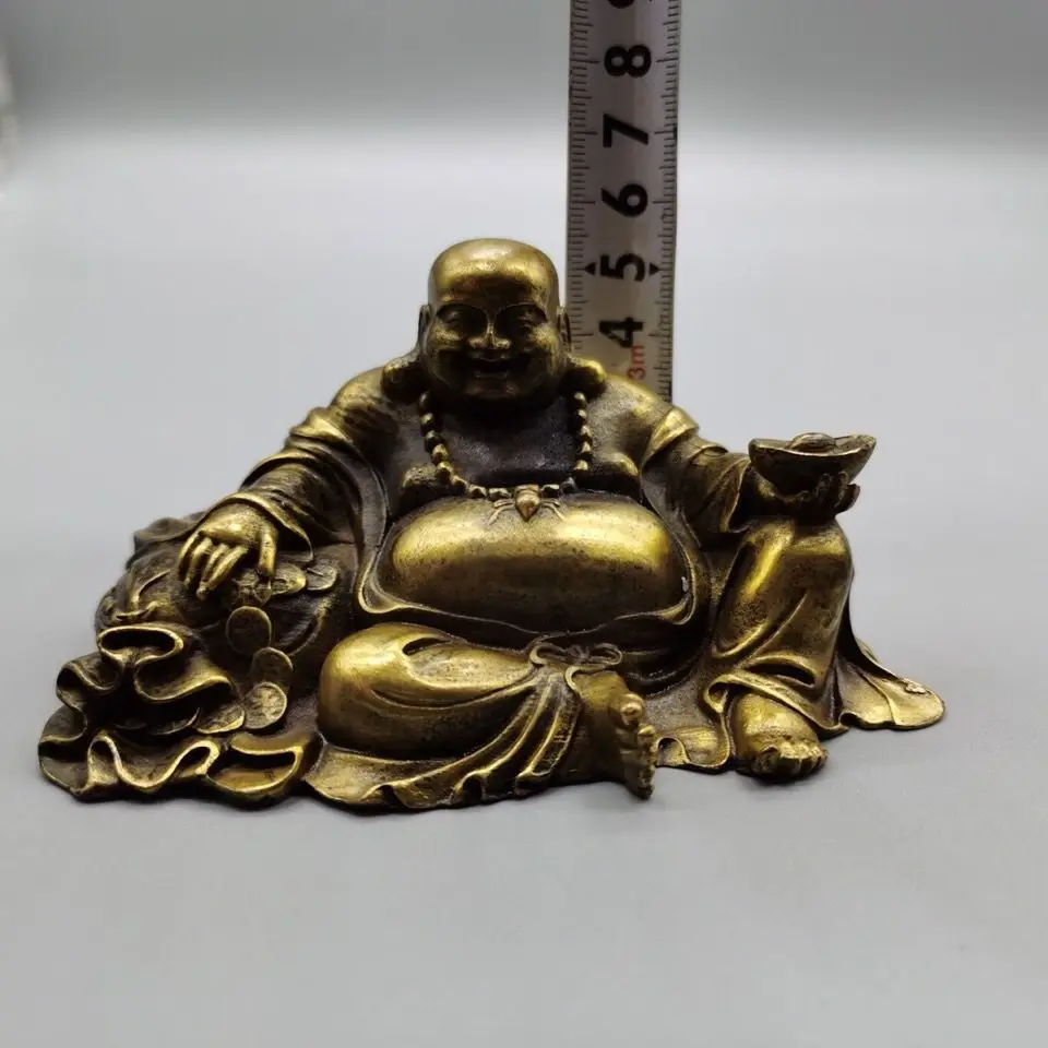 Copper good luck fat Laughing Maitreya Buddha Statue Buddhist sitting Buddha Statue Office Home Decor Gift view 4