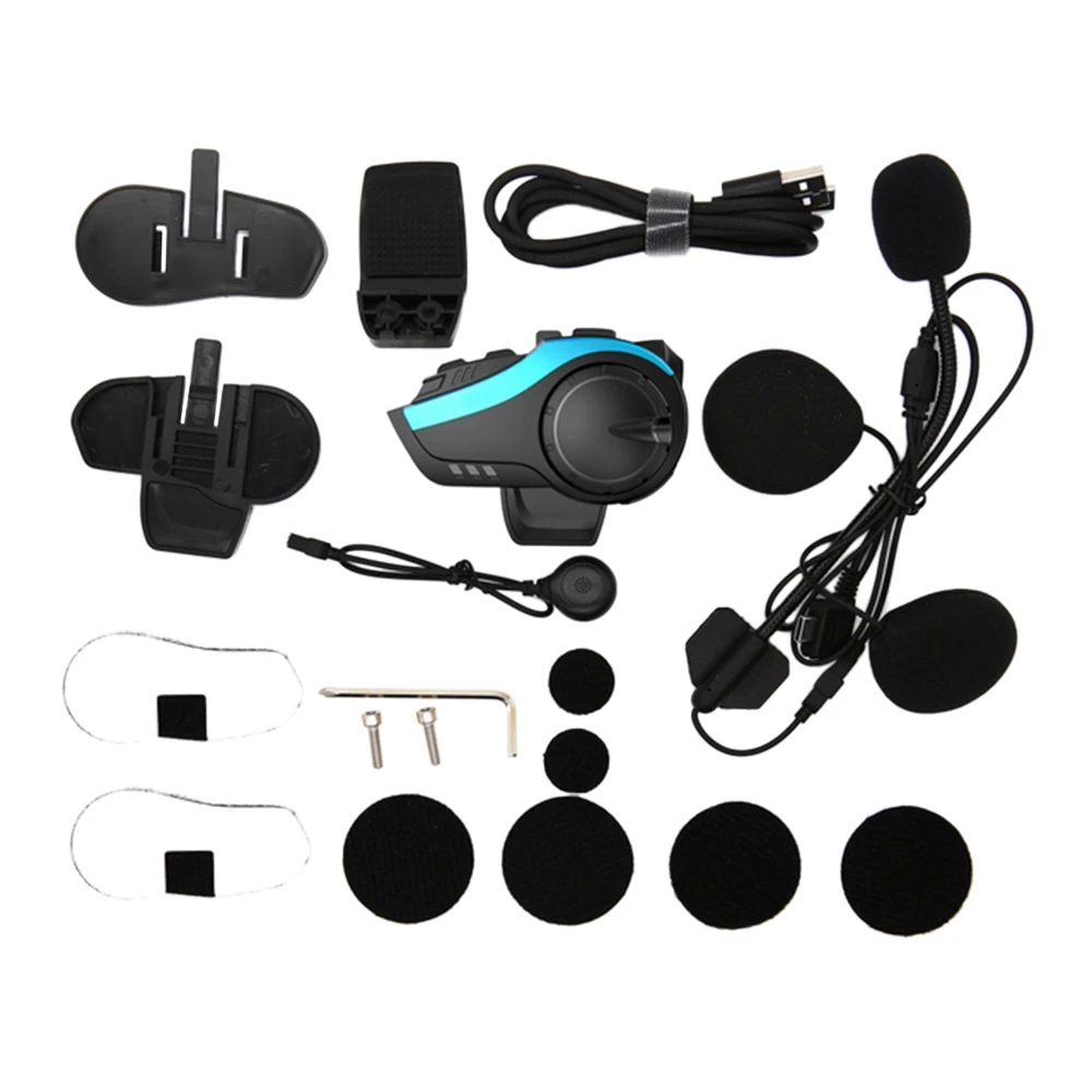 Motorcycle 2000M Bluetooth Helmet Intercom 6 Interphone Headset Compatible with All Bluetooth Headsets Blue