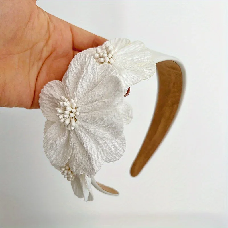 

Luxury Floral Pearl Headband Handmade Wide Hair Hoop for Women Elegant Non-Slip Bridal Accessory Wedding Party Photoshoot