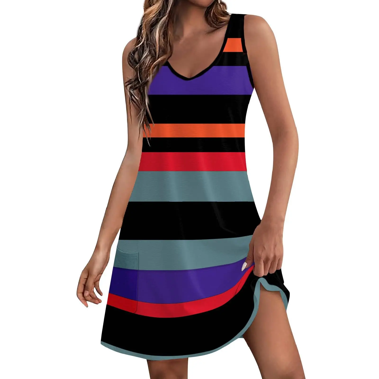 Striped Dress Party Shopping Everyday Dress Casual Fashion Festive Dress New Trend Boho V-neck Tank Top Trend Travel Beach Dress