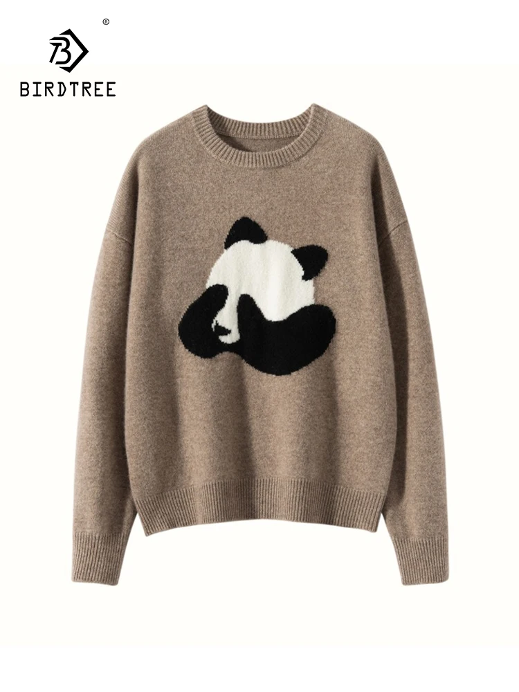 

BirdTree, 35% Cashmere 65% Wool Elegant Sweaters, Women O-neck Cute Panda, Commute Loose Sweater, 2024 Autumn Winter T48504QC