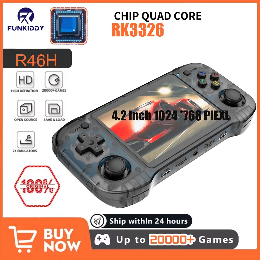 

Retro Handheld Game Console 4.2inch R46H Linux System 64G/128G IPS Screen Portable Two-player WIFI Pocket R46S