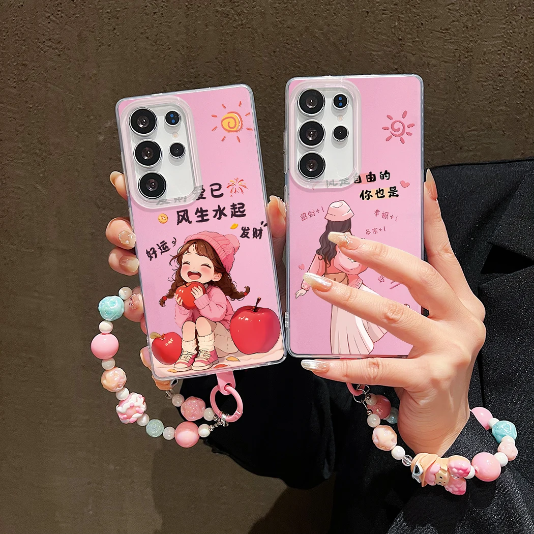 

Back Cover For Samsung Galaxy S22 S23 S24 Plus S25 Ultra Case Get Rich Good Luck Sunshine Girls Bracelet Wristband Chain Case