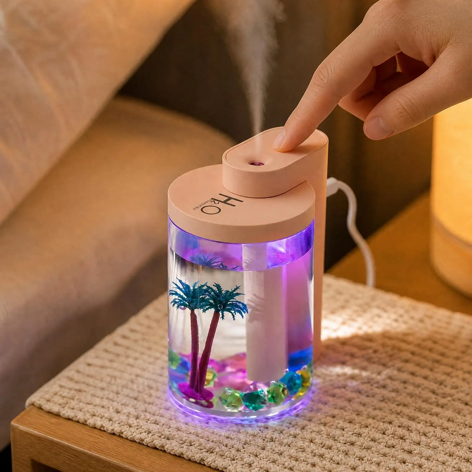 Compact USB Humidifier for Study Desk Low Noise Plastic Vaporizer with Water Level Protection for Apartment Home