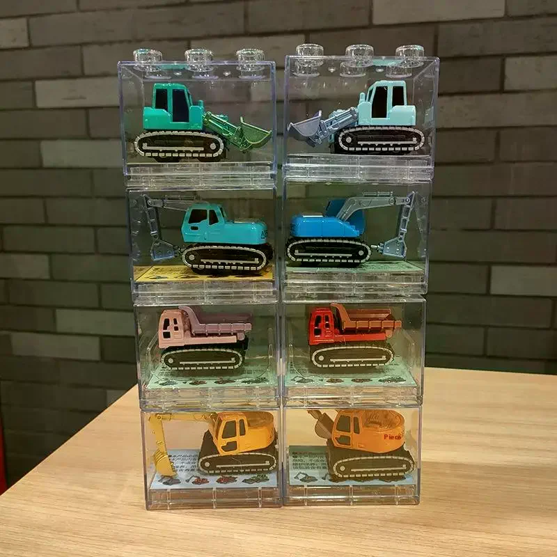 1 szt. Metalowy Model Samochodu Symulacja Inżynieryjnego Samochodu Zabawka Samochodowa z Napędem Pull Back z Przezroczystym Pudełkiem do Przechowywania Model Samochodu Inercyjnego z Wsuwaniem