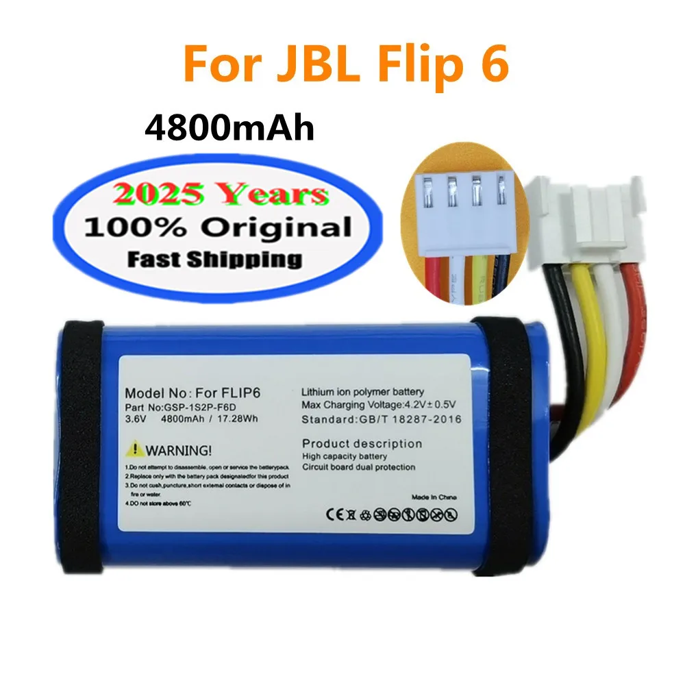 2025 Years New 100% Original Battery Bluetooth For JBL Flip 6 Flip6 Player Speaker Rechargeable Battery 4800mAh Bateria Batteri