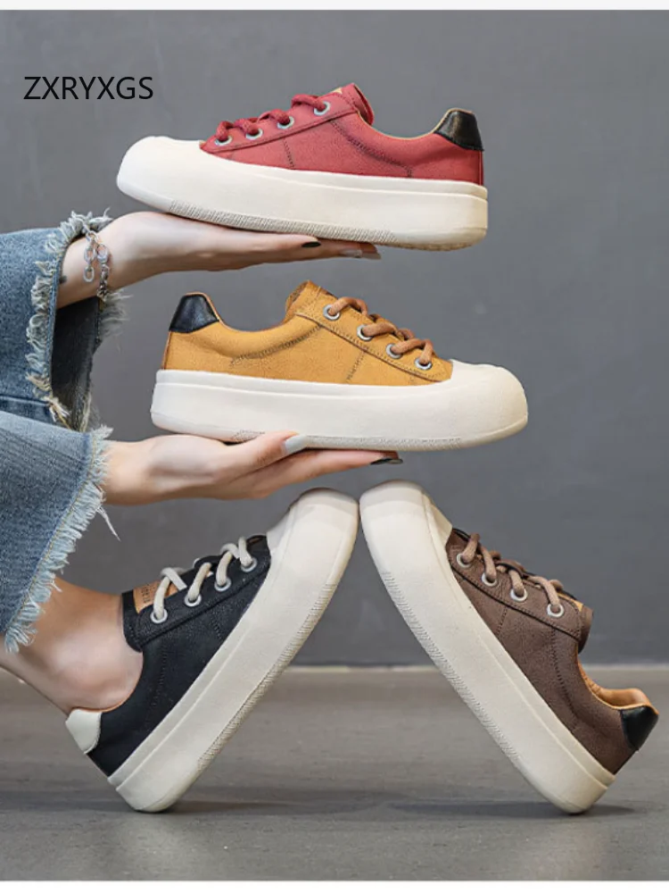 

ZXRYXGS новые модные женские кроссовки из натуральной кожи на шнуровке, удобная дорожная обувь на плоской платформе, женские повседневные кроссовки 2025