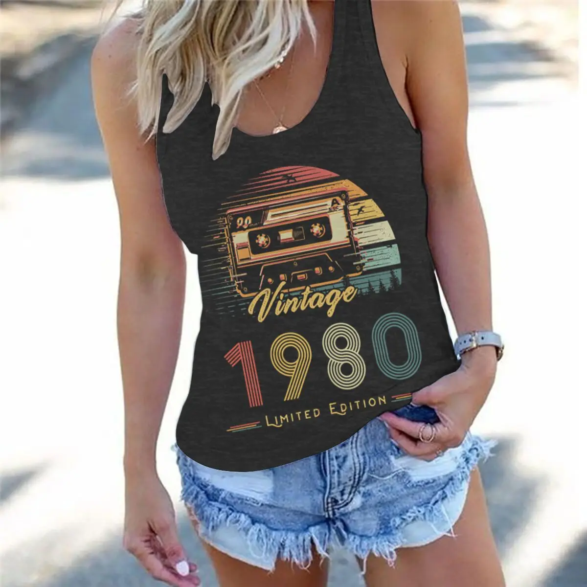 Women’s Vest Vintage 1980 Limited Edition Fun Sleeveless Tshirts Harajuku Birthday Year Racerback Tank Top Mama  Fashion Vest