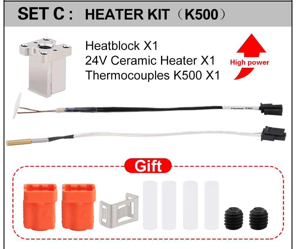 Trianglelab Dragon Ace Hotend-Teile: Kühlkörper, Heizblock, Heatbreak, Heizpatronen, Thermistor PT1000, 104NT-4, Thermoelemente K500 – Detail 10