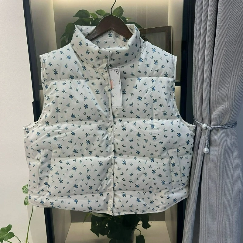 

Korean-style Small Floral Cotton-padded Coat Vest Women 2026 Spring Autumn New Cotton-padded Jacket Breadjacket Sleeveless Vest