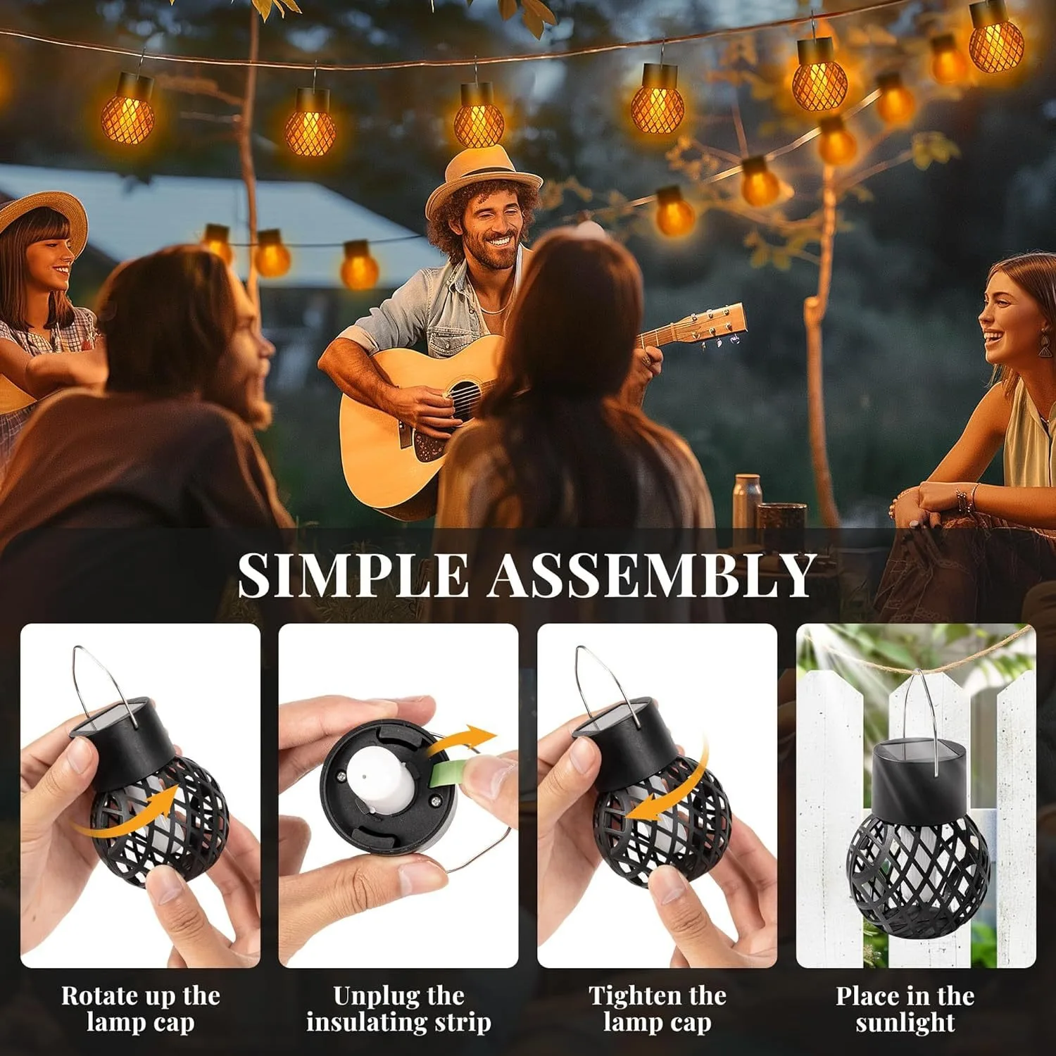 أضواء اللهب الخارجية LED بالطاقة الشمسية - 4 قطع، معلقة مجوفة في الهواء الطلق مقاومة للماء لتزيين العطلات الخارجية والفيلا #4