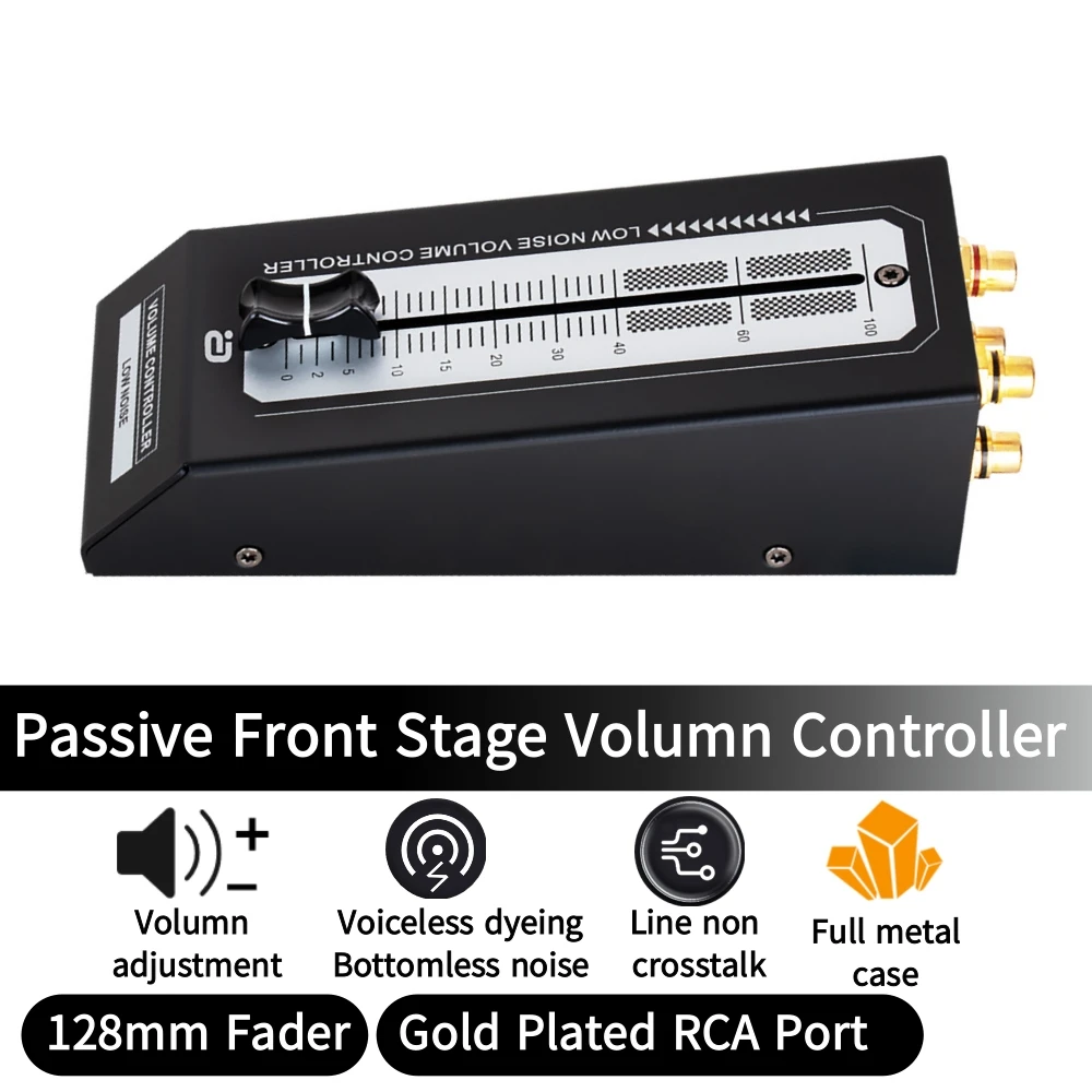 

High Precision Passive Front Stage Volume Controller 128mm Fader HiFi Pre-Amp Volumn Adjuster Lossless RCA Output Power Free