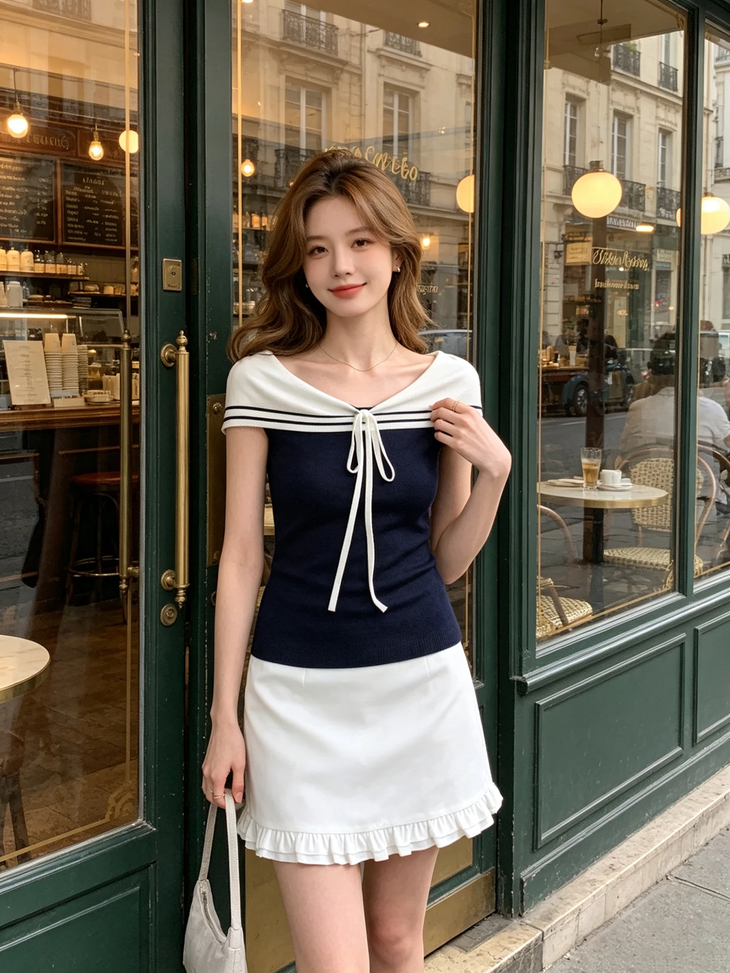 

Naval Style Knitted One Shoulder Belted Top Women's Summer Korean Design Color Block Slim Fit Unique Top Female Apparel