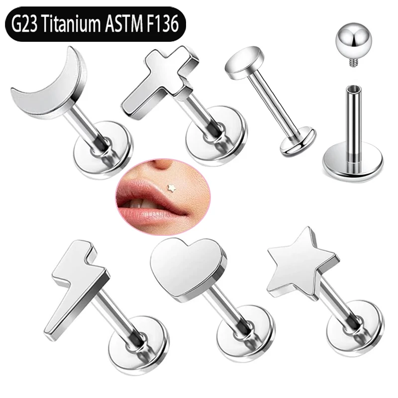 50pc G23Titanium Lip Stud Internally Threaded Labret Piercing Cubic Zirconia Cartilage Earring Fashionable Body Jewelry for Gift