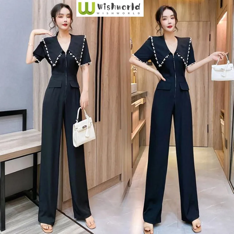 

Jumpsuit Set for Women's Summer 2024 Latest Western-style Slimming Waist Reducing Age Integrated Doll Neck Jumpsuit