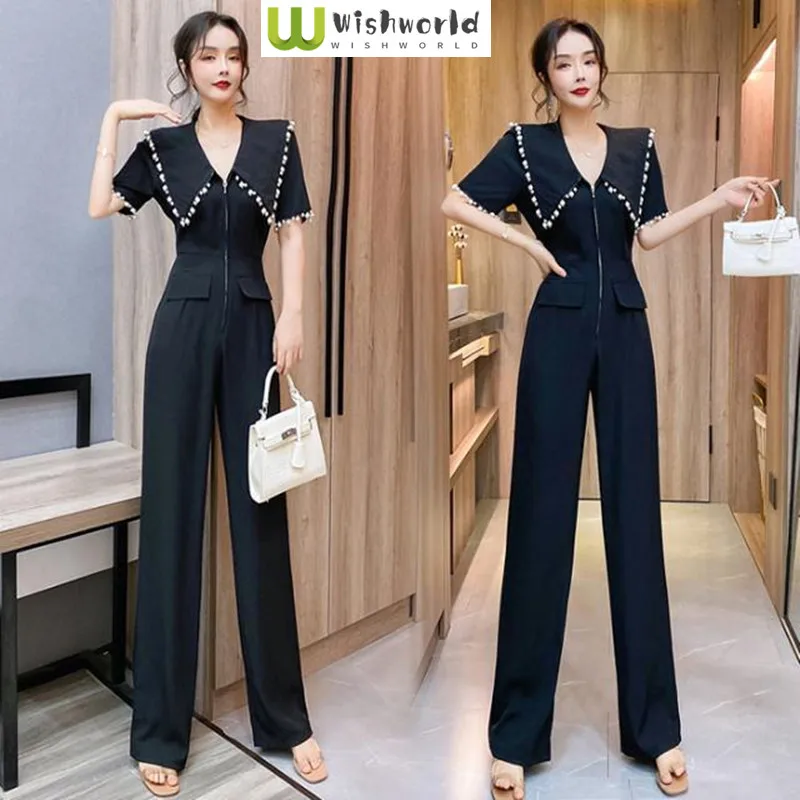 Jumpsuit Set for Women's Summer 2024 Latest Western-style Slimming Waist Reducing Age Integrated Doll Neck Jumpsuit