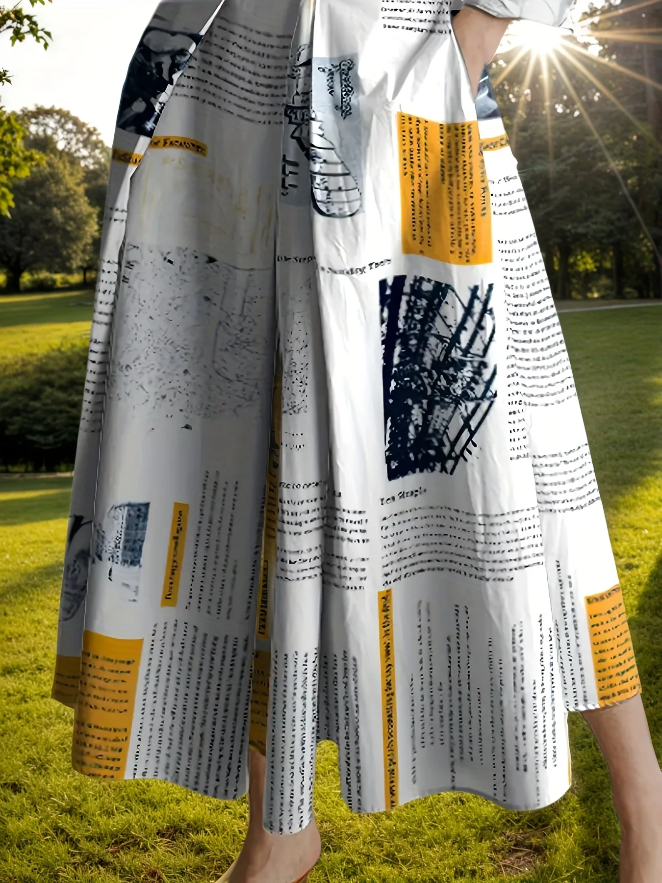 فستان نسائي جديد مطبوع عليه صحيفة لعام 2025 مع ياقة واقفة، فستان خريفي طويل الأكمام حضري غير رسمي متوسط الطول