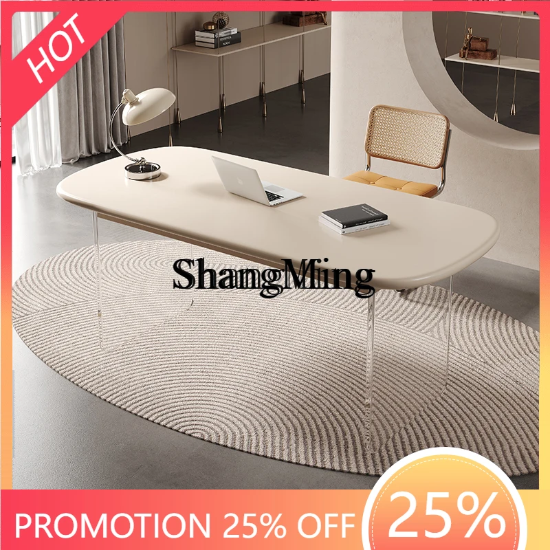 

CL Solid Wood Desk White Suspended Acrylic Computer Office Study Workbench Household Dining Table