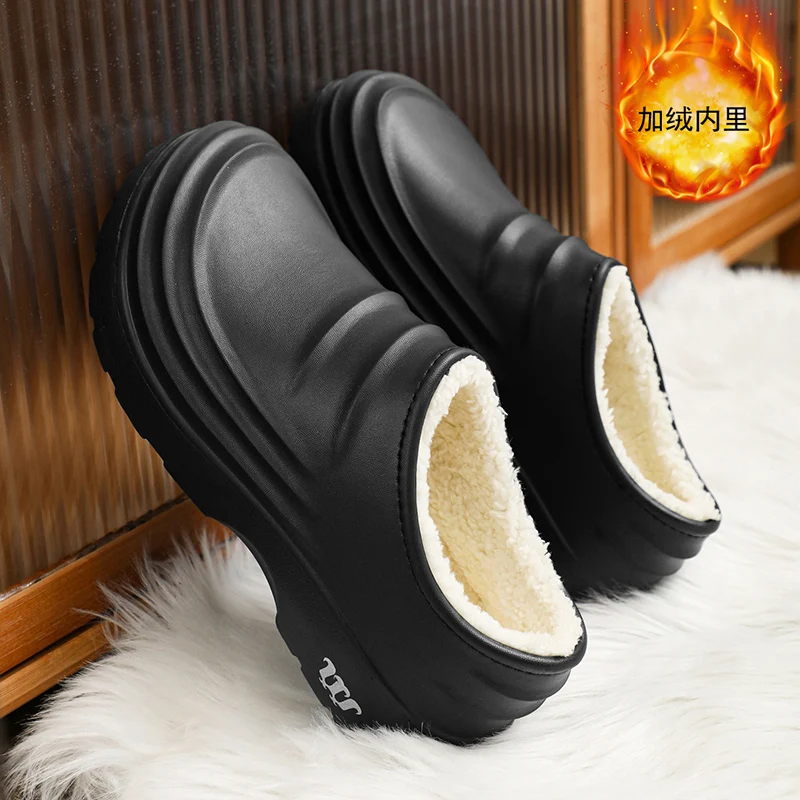 2024New Fashion Cotton Slippers Men Winter Warm Home Cotton Shoes Waterproof Garden Shoes Indoor Slip on Concise Shoes