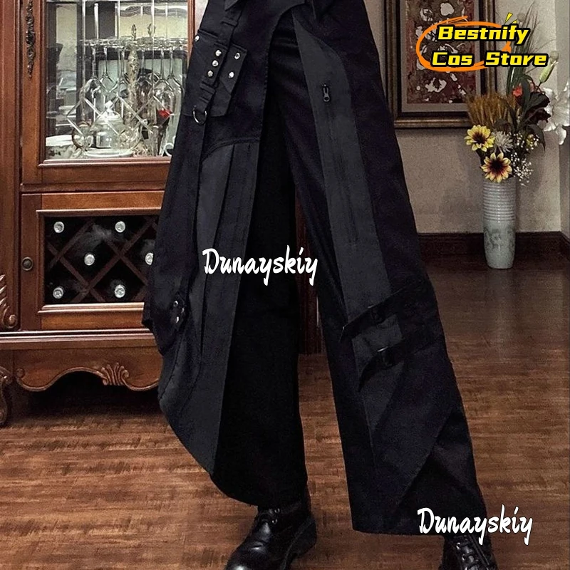

Bestnify Cos*Men Fashion Hip Hop Pleated Pants With Belt Gothic Punk Vinatge Black Pantskirt Harajuku Casual LongPants Women Men