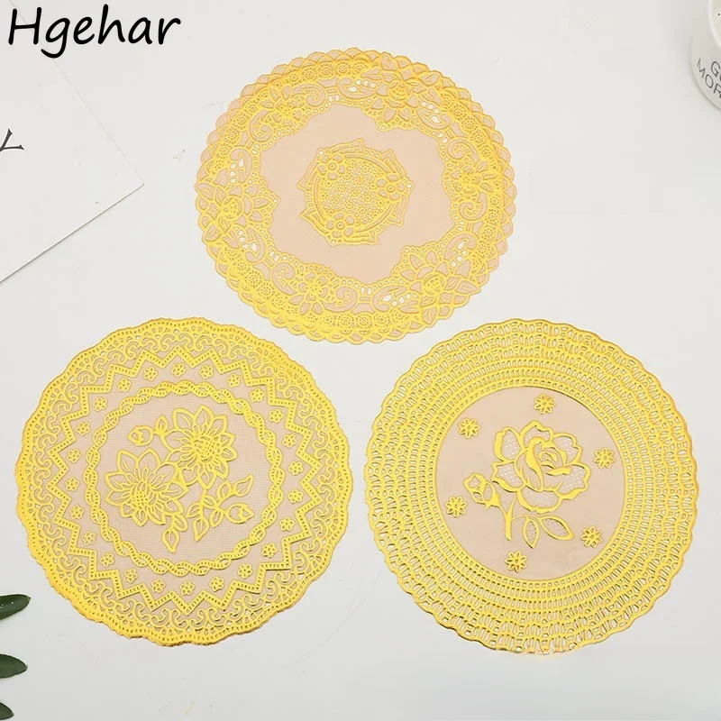 Diatom Mud Hot Stamping Mats Round Hollow Pattern Coasters Non-slip Heat-insulating Portable Office Exquisite Gold-tone Flower