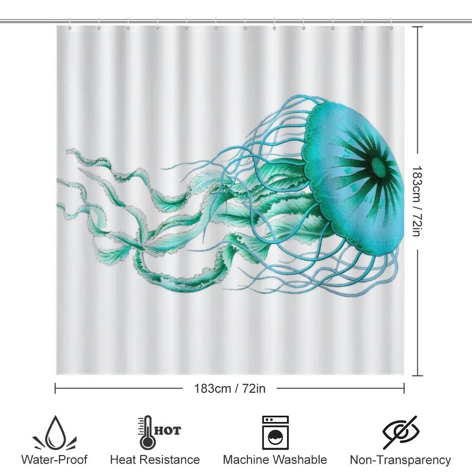 Cyan jellyfish printed shower curtain Modern non-slip carpet shower curtain Waterproof polyester home decoration 180x180