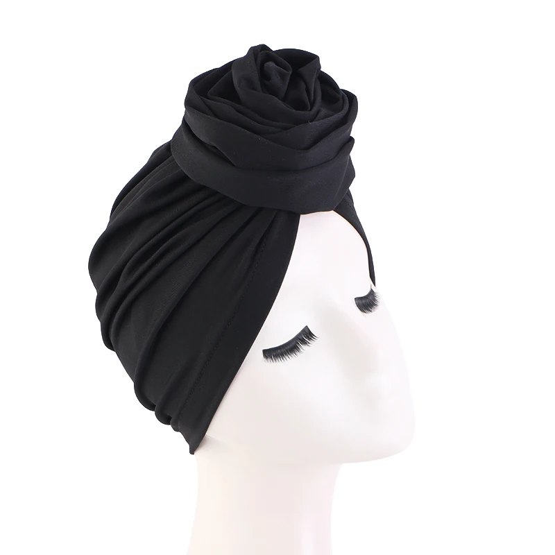 Woman Muslim Headscarf Cap Rose Knotted Head Wrap Headband Elegant Retro African Turban For Ladies Beanies Caps Headpiece