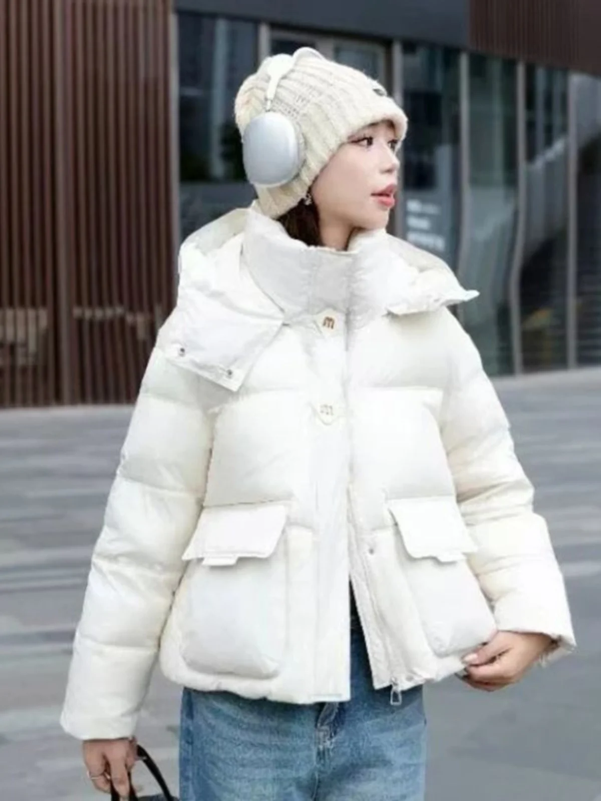 

Women's ort Puffer Cotton Jaet Winter Thiened Loose Design Trendy down Cotton Clothes Small Size Commuter Sle Zipper