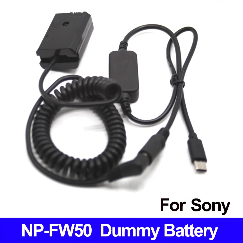 USB C Cable DC Plug Female NPFW50 Dummy Battery for Sony ZV-E10 A5100 A3500 A6000 A6300 A7000 A6500 A7II A7 RX10III NEXF3 Camera