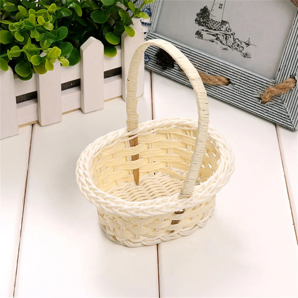 Hand Made Wicker Flower Basket Portable Handle Party Wedding Picnic Decorative DIY Basket Kid Gift Easter Wicker Rattan Storage