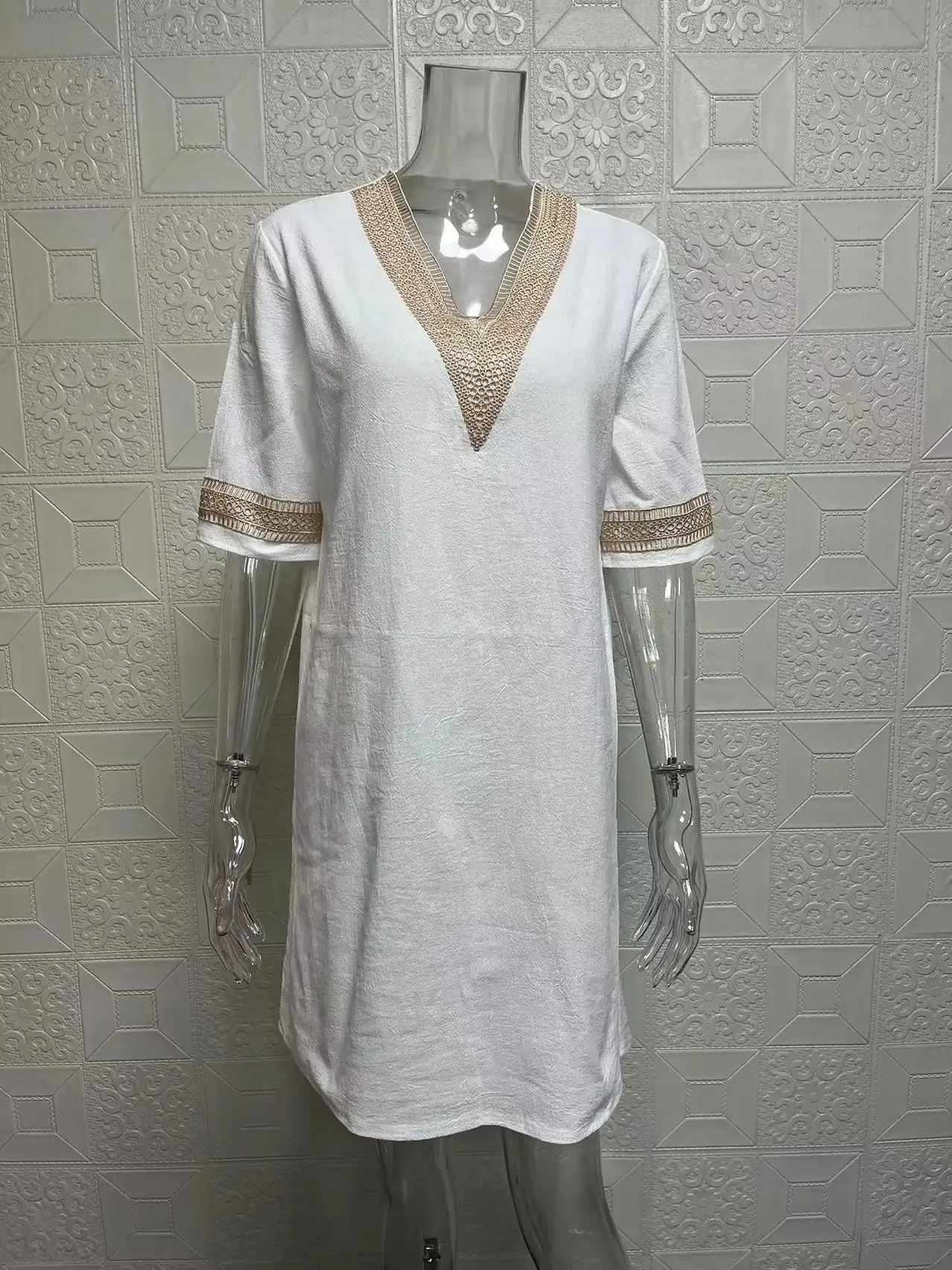 جديد بلون الخامس الرقبة منتصف الأكمام فستان أنيق الحلو موضة المرأة فستان قصير تي شيرت 2025 جديد بلايز فساتين بوهو LDH6