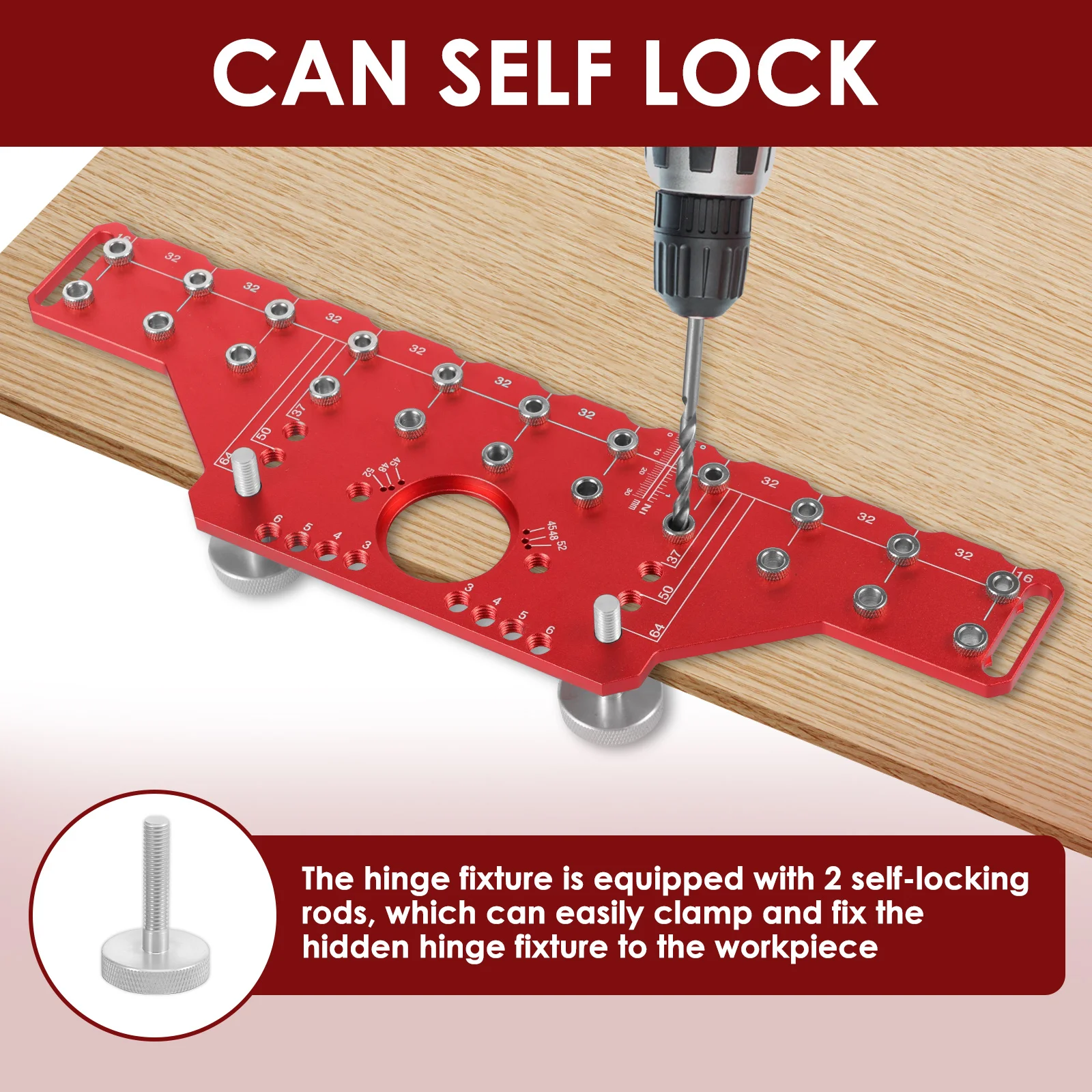 Plantilla de pasador de estante 2 en 1 y plantilla de bisagra de gabinete, plantilla de perforación de Pin de estante, brocas de agujero de 5mm y 1/4 ", herramienta de plantilla de Hardware de gabinete, guía de taladro