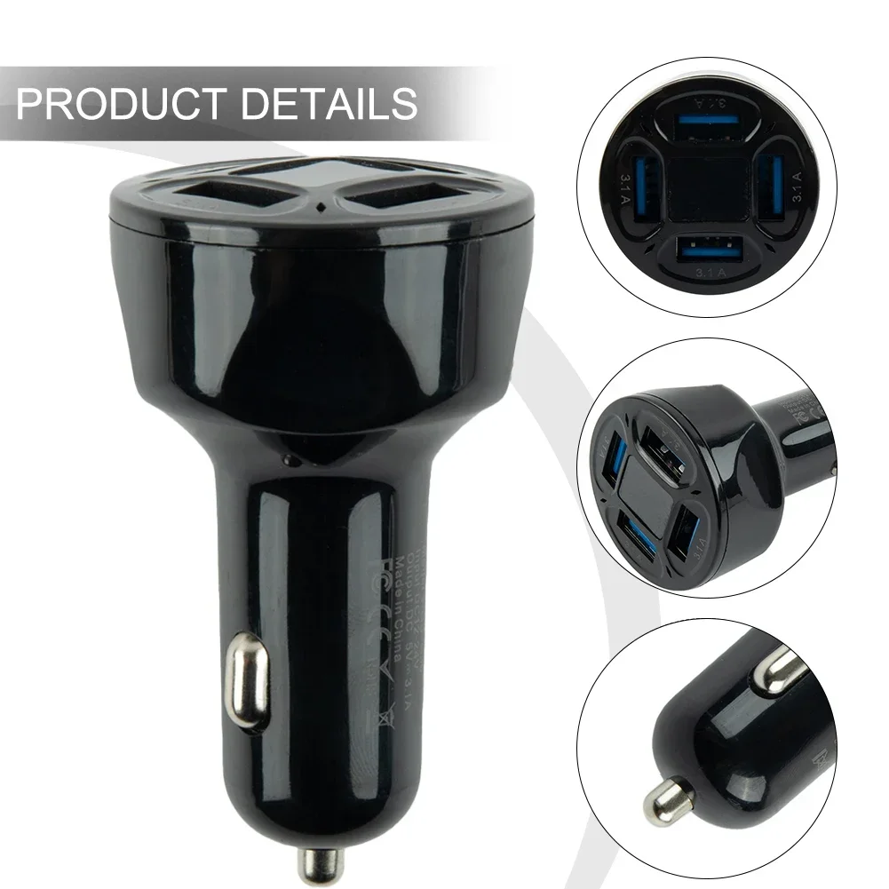 Charger Car Charger 12-24V 3.1A Fast Charging 4Ports USB Car Charger Adapter Fast Charger LED Display Monitors High Quality