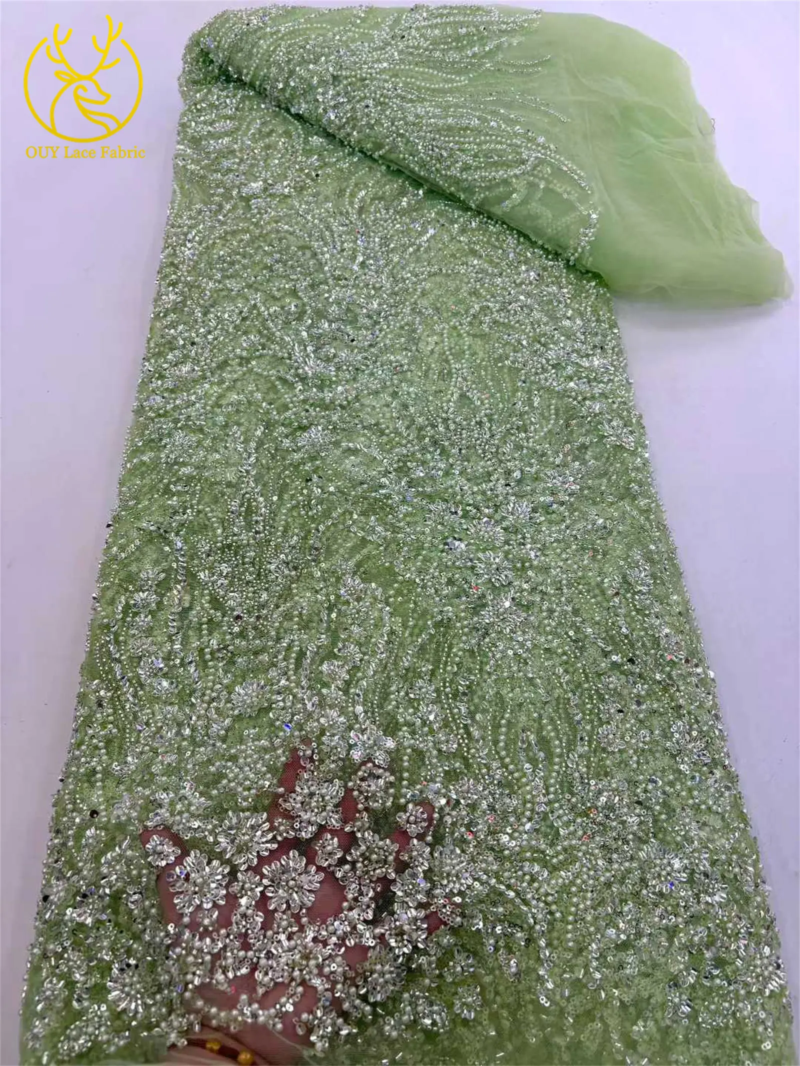 2026 Afrika Bräutigam Perlen-Spitzenstoff 5 Yards Hochwertige Französische Pailletten-Spitze für Braut Hochzeits-Abendkleid Nähen – Detail 17