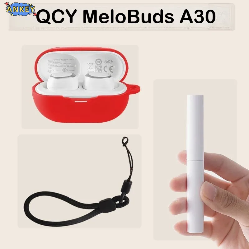 Suitable for QCY MeloBuds A30 Case Earphones Premium Silicone Cover Accessible Charging Port with Cleaning Pen and Lanyard
