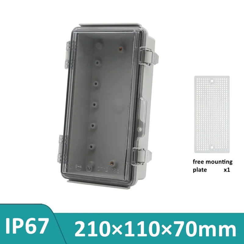 210x110x70mm ABS Plastic Enclosure Electrical Juction Box With Transparent Cover 304 Stainless Steel Latches Mounting Plate