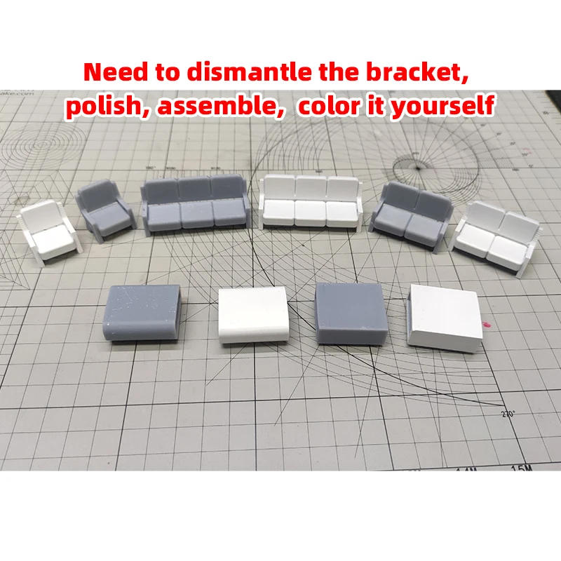 Maßstabsgetreues Modellbausatz-Set: Sofa, Couch, Couchtisch, Teetisch, Miniatur-Diorama-Modelle, geeignet für Hausmodelle im Maßstab 1/35/48/64/72/87 HO – Detail 3