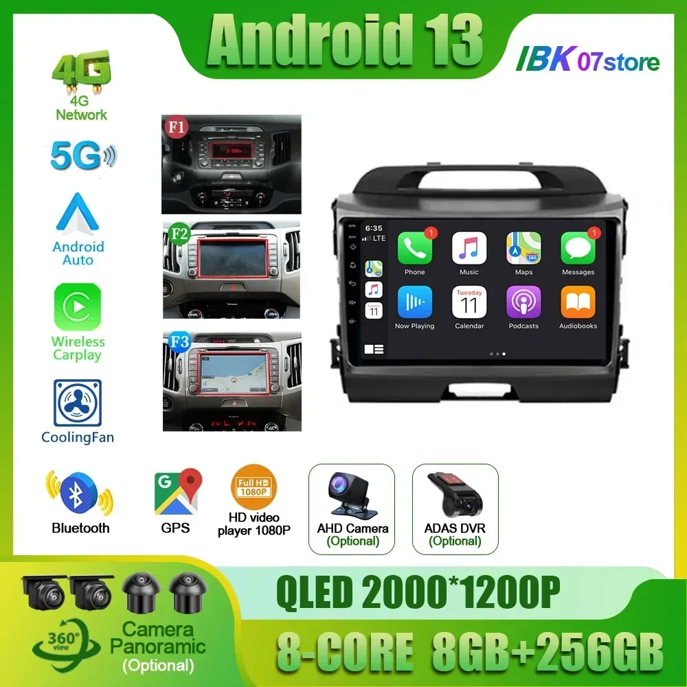 For Kia Sportage 3 SL 2010 - 2016 Car Radio Android 13 Multimedia Navigation Wireless Carplay Stereo GPS Head Unit Screen