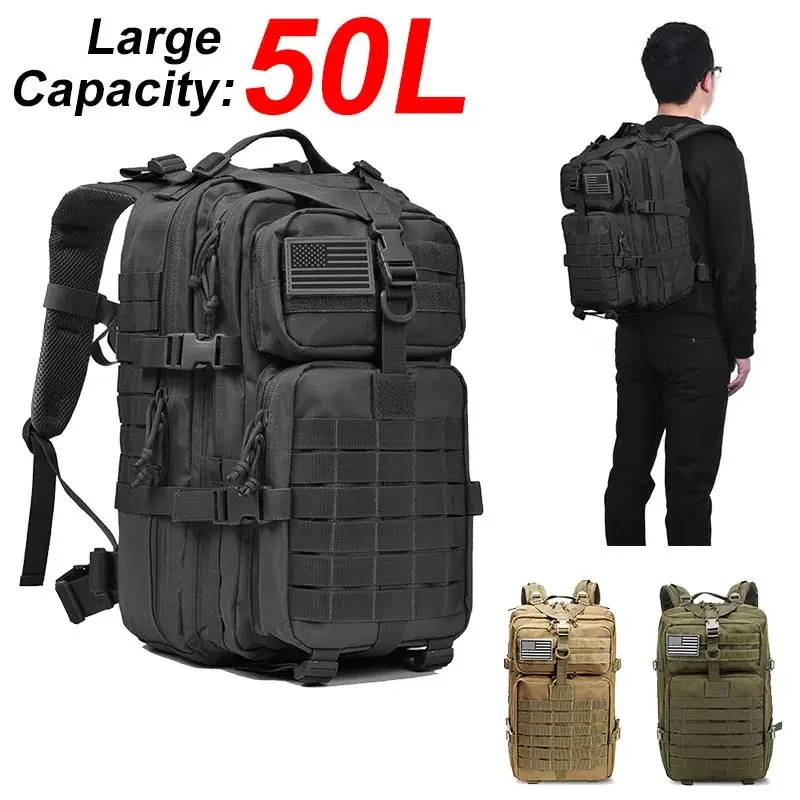 50L Large Capacity Men Tactical Backpack 3P Softback Outdoor Waterproof Bug Rucksack Hiking Camping Hunting Bags