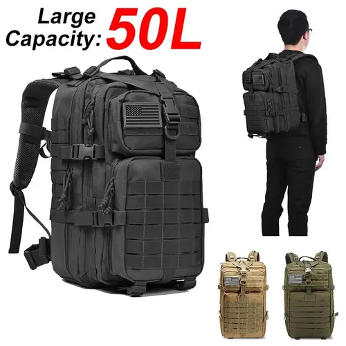 Imagen 1 del producto Mochila táctica de gran capacidad de 50L para hombre, mochila suave 3P impermeable para exteriores, mochila para insectos, senderismo, Camping y caza